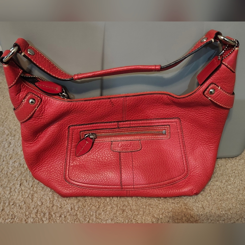 Coach Authentic Vintage Penelope Pebbled Leather Hobo Shoulder Bag Handbag - Red